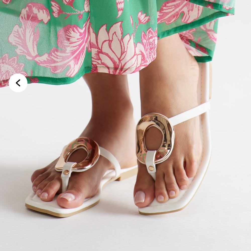Fashion Nova White Sandals with Gold Accent